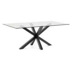 Argo table L 200 x W 100 cm 8 people glass/black metal legs