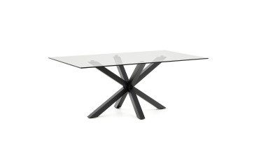 Tafel Argo L 200 x D 100 cm, 8 personen, glas / zwarte metalen voet.