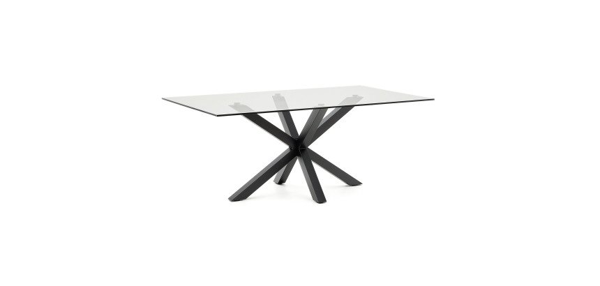 Table Argo 8 personnes - Plateau verre et pieds métal noir