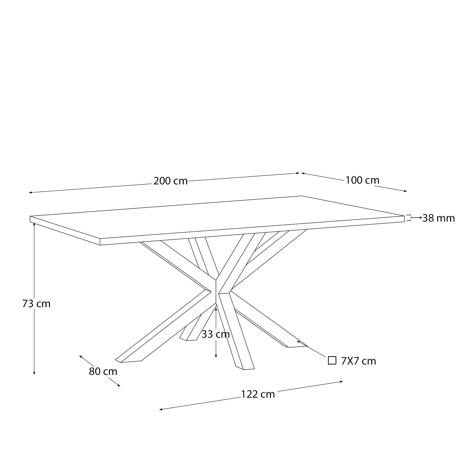 Tafel Argo L 200 x D 100 cm 8 personen gelamineerd eiken / metalen houten onderstel