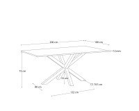Tisch Argo L 200 x T 100 cm, 8 Personen, Glas/Metallfuß weiß