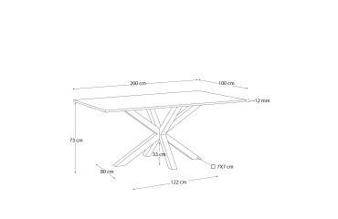 Tafel Argo L 200 x D 100 cm 8 personen glas/metalen chromen voet