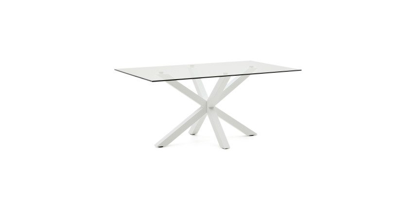 Table Argo 6 personnes - Plateau verre et pieds métal blanc