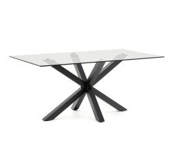 Tafel Argo L 160 x D 90 cm 6 personen glas/zwart metalen poot