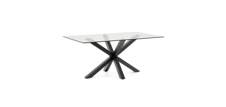 Table Argo 6 personnes - Plateau verre et pieds métal noir