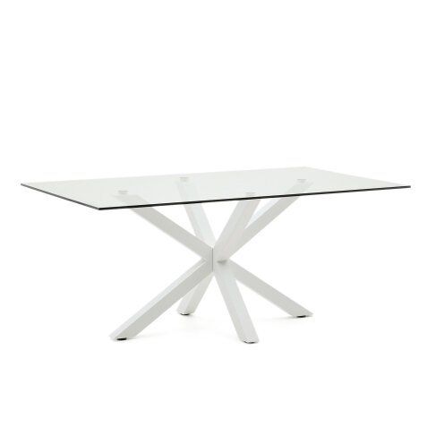 Table Argo L 180 x P 100 cm 6 personnes verre/pied métal blanc