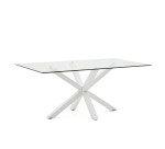 Table Argo 6 personnes - Plateau verre et pieds métal blanc