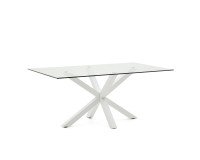 Table Argo L 180 x P 100 cm 6 personnes verre/pied métal blanc