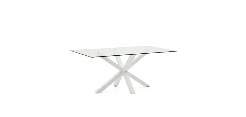 Table Argo 6 personnes - Plateau verre et pieds métal blanc