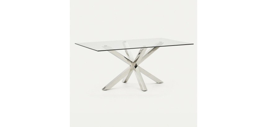 Table Argo 6 personnes - Plateau verre et pieds métal chrome