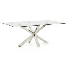 Table Argo plateau verre/pied métal pour 6 à 8 personnes