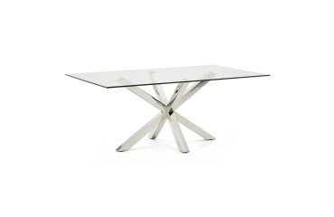 Table Argo plateau verre/pied métal pour 6 à 8 personnes