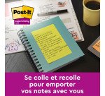 Notes lignées repositionnables couleurs Boost Super Sticky Post-it 101 x 152 mm assortis - bloc de 90 feuilles
