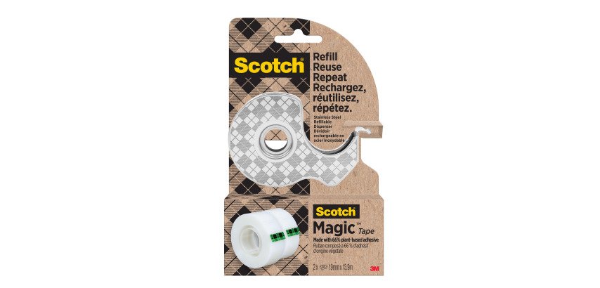Steel Scotch adhesive tape dispenser with 2 rolls Width 19 mm x length 13.9 m