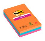 Notes lignées repositionnables couleurs Boost Super Sticky Post-it 101 x 152 mm assortis - bloc de 90 feuilles