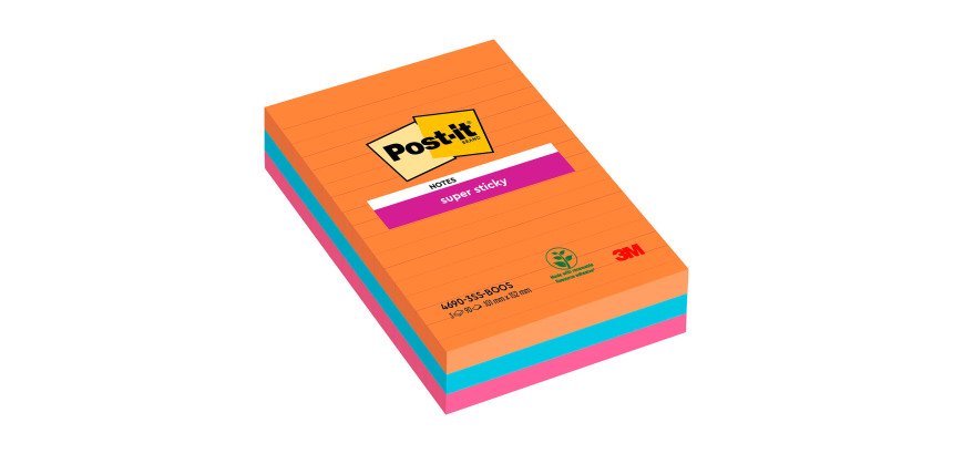 Notes lignées repositionnables couleurs Boost Super Sticky Post-it 101 x 152 mm assortis - bloc de 90 feuilles