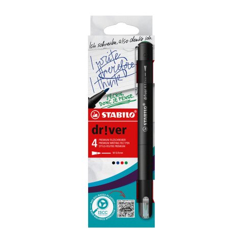 Stylo feutre Stabilo Driver M à capuchon pointe 1 mm - Pochette de 4