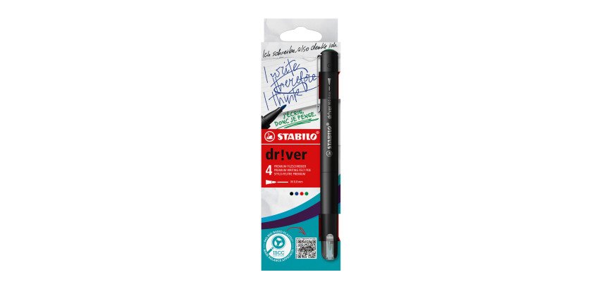Stift Filzstift Stabilo Driver M mit Kappe Spitze 1 mm - 4er Packung.