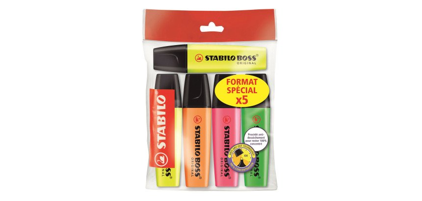 Surligneur Stabilo Boss couleurs assorties - Pochette de 5