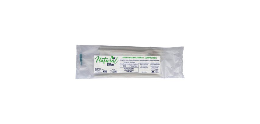 Bis posate (forchetta, coltello) con tovagliolo 1 velo - 29x29 cm - in bioplastica - 50 pezzi