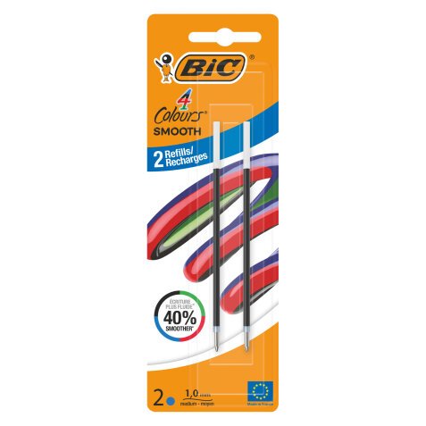 Refill for Smooth Bic 4-color ballpoint pen, medium point 1 mm - Pack of 2