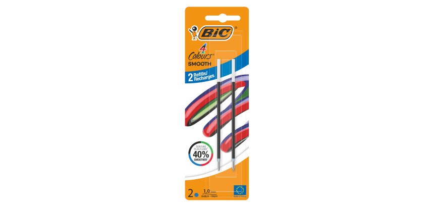 Recharge pour stylo bille 4 couleurs Smooth Bic pointe moyenne 1 mm - Étui de 2