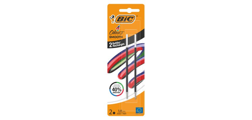 Refill for Smooth Bic 4-color ballpoint pen, medium point 1 mm - Pack of 2