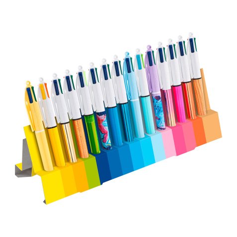 Stylo bille Bic 4 couleurs Collector rétracatable pointe 1 mm - écriture moyenne - Coffret de 15