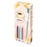 Retractable Bic 4 colors Pearl ballpoint pen 1mm tip - medium writing - Box of 12