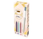 Stylo bille Bic 4 couleurs Pearl rétractable pointe 1 mm - Boîte de 12