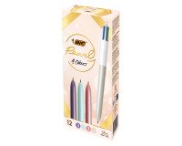 Retractable Bic 4 colors Pearl ballpoint pen 1mm tip - medium writing - Box of 12