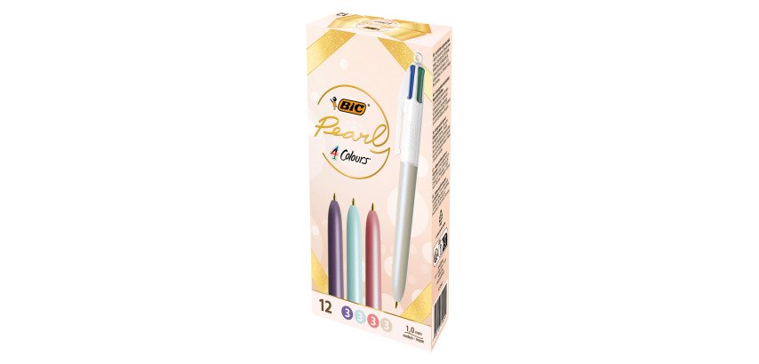 Kugelschreiber Bic 4 Farben Pearl, retraktierbar, 1 mm Spitze - mittlere Schreibstärke - Packung mit 12 Stück