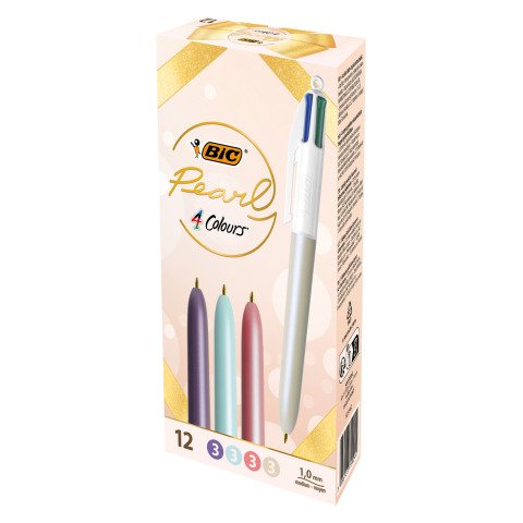 Bolígrafo retráctil Bic 4 Colours Pearl, punta de 1 mm - punta media - Caja de 12
