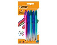 Balpen Bic 4 kleuren Smooth Gradient intrekbaar 1 mm punt - gemiddelde schrijfbreedte - Zakje van 5