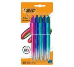 Stylo bille Bic 4 couleurs Smooth Gradient rétractable pointe 1 mm - écriture moyenne - Pochette de 5