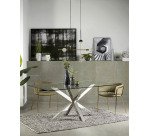 Table Argo 6 personnes - Plateau verre et pieds métal chrome