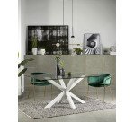 Table Argo 6 personnes - Plateau verre et pieds métal blanc