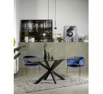 Table Argo 8 personnes - Plateau verre et pieds métal noir