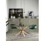 Table Argo 6 personnes - Plateau verre et pieds métal chêne