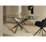 Table Argo plateau verre/pied métal pour 6 à 8 personnes