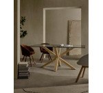 Table Argo 6 personnes - Plateau verre et pieds métal chêne