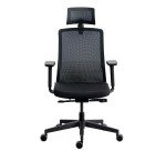 Chaise de bureau ergonomique COCO tissu et maille, avec accoudoirs 3D et appuie-tête, mécanisme synchrone, pieds noirs