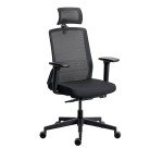 Chaise de bureau ergonomique COCO tissu et maille, avec accoudoirs 3D et appuie-tête, mécanisme synchrone, pieds noirs