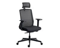 Chaise de bureau ergonomique COCO tissu et maille, avec accoudoirs 3D et appuie-tête, mécanisme synchrone, pieds noirs