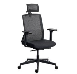 Chaise de bureau ergonomique COCO tissu et maille, avec accoudoirs 3D et appuie-tête, mécanisme synchrone, pieds noirs