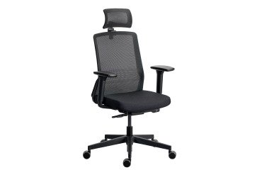 Chaise de bureau ergonomique COCO tissu et maille, avec accoudoirs 3D et appuie-tête, mécanisme synchrone, pieds noirs