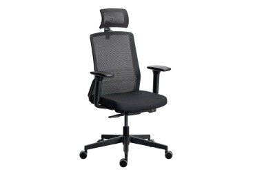 Chaise de bureau ergonomique COCO tissu et maille, avec accoudoirs 3D et appuie-tête, mécanisme synchrone, pieds noirs