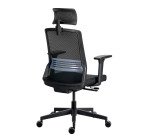 Chaise de bureau ergonomique COCO tissu et maille, avec accoudoirs 3D et appuie-tête, mécanisme synchrone, pieds noirs