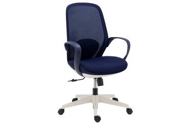 Chaise de bureau SHELL tissu et maille - Structure blanche - avec accoudoirs fixes - Mécanisme basculant centré - Pied blanc