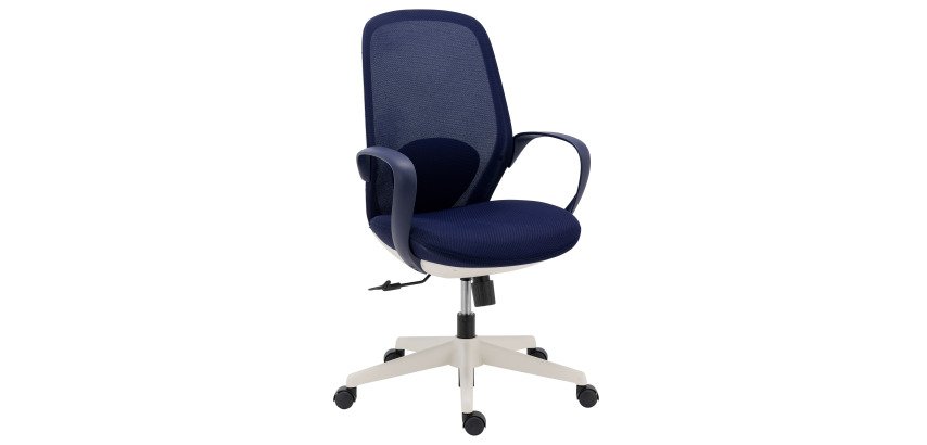 Chaise de bureau SHELL tissu et maille - Structure blanche - avec accoudoirs fixes - Mécanisme basculant centré - Pied blanc